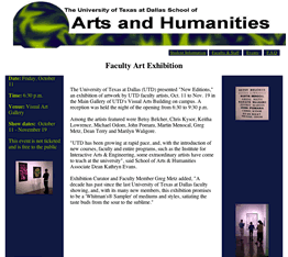 The University of Texas at Dallas School of Arts and Humanities Old Version Web Site Sceenshots